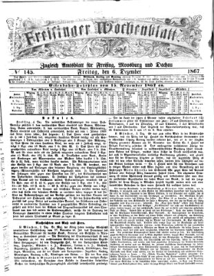 Freisinger Wochenblatt Freitag 6. Dezember 1867