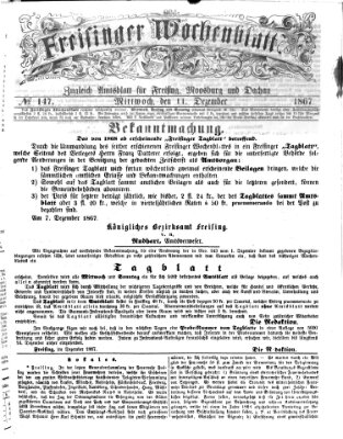 Freisinger Wochenblatt Mittwoch 11. Dezember 1867