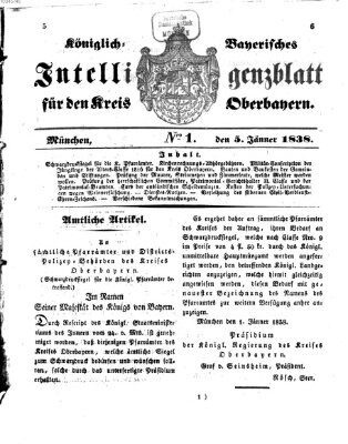 Intelligenzblatt der Königlich Bayerischen Regierung von Oberbayern (Münchner Intelligenzblatt) Freitag 5. Januar 1838