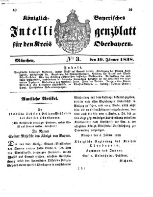 Intelligenzblatt der Königlich Bayerischen Regierung von Oberbayern (Münchner Intelligenzblatt) Freitag 19. Januar 1838