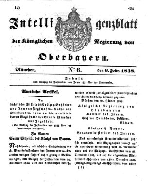 Intelligenzblatt der Königlich Bayerischen Regierung von Oberbayern (Münchner Intelligenzblatt) Dienstag 6. Februar 1838