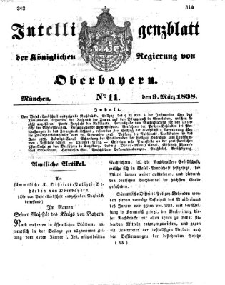 Intelligenzblatt der Königlich Bayerischen Regierung von Oberbayern (Münchner Intelligenzblatt) Freitag 9. März 1838