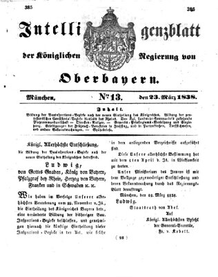 Intelligenzblatt der Königlich Bayerischen Regierung von Oberbayern (Münchner Intelligenzblatt) Freitag 23. März 1838