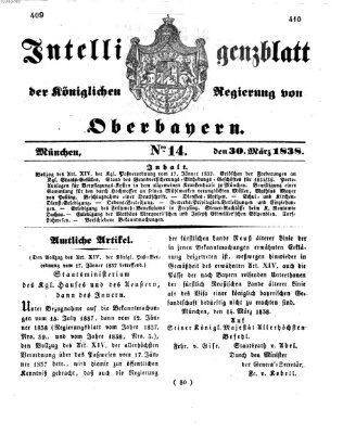Intelligenzblatt der Königlich Bayerischen Regierung von Oberbayern (Münchner Intelligenzblatt) Freitag 30. März 1838