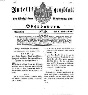 Intelligenzblatt der Königlich Bayerischen Regierung von Oberbayern (Münchner Intelligenzblatt) Freitag 4. Mai 1838