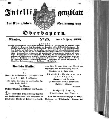 Intelligenzblatt der Königlich Bayerischen Regierung von Oberbayern (Münchner Intelligenzblatt) Freitag 15. Juni 1838