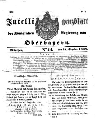 Intelligenzblatt der Königlich Bayerischen Regierung von Oberbayern (Münchner Intelligenzblatt) Freitag 21. September 1838