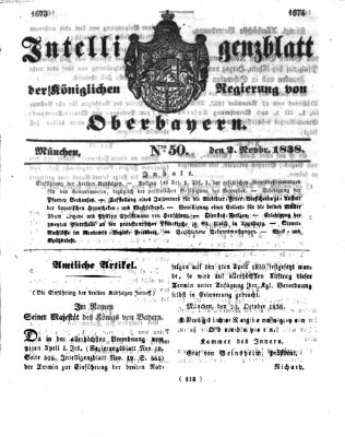 Intelligenzblatt der Königlich Bayerischen Regierung von Oberbayern (Münchner Intelligenzblatt) Freitag 2. November 1838