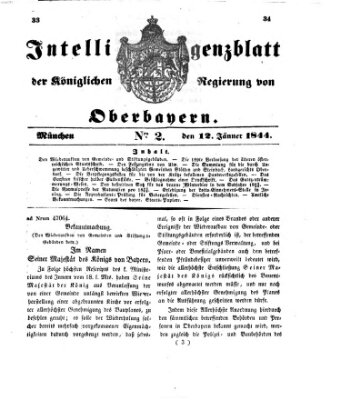 Intelligenzblatt der Königlichen Regierung von Oberbayern (Münchner Intelligenzblatt) Freitag 12. Januar 1844