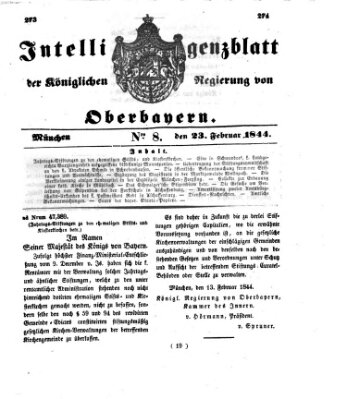 Intelligenzblatt der Königlichen Regierung von Oberbayern (Münchner Intelligenzblatt) Freitag 23. Februar 1844