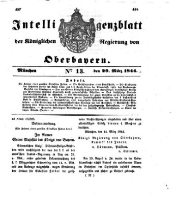 Intelligenzblatt der Königlichen Regierung von Oberbayern (Münchner Intelligenzblatt) Freitag 29. März 1844