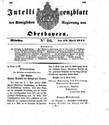 Intelligenzblatt der Königlichen Regierung von Oberbayern (Münchner Intelligenzblatt) Freitag 19. April 1844