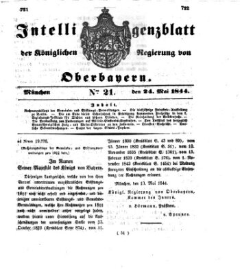 Intelligenzblatt der Königlichen Regierung von Oberbayern (Münchner Intelligenzblatt) Freitag 24. Mai 1844