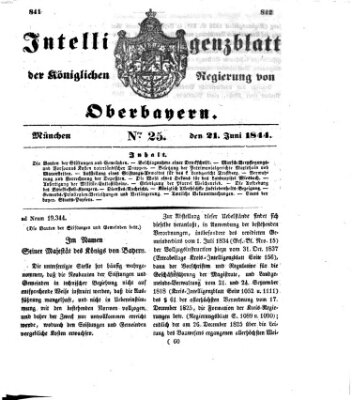 Intelligenzblatt der Königlichen Regierung von Oberbayern (Münchner Intelligenzblatt) Freitag 21. Juni 1844