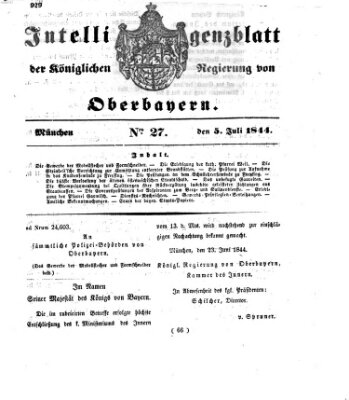 Intelligenzblatt der Königlichen Regierung von Oberbayern (Münchner Intelligenzblatt) Freitag 5. Juli 1844