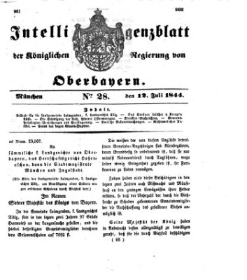 Intelligenzblatt der Königlichen Regierung von Oberbayern (Münchner Intelligenzblatt) Freitag 12. Juli 1844