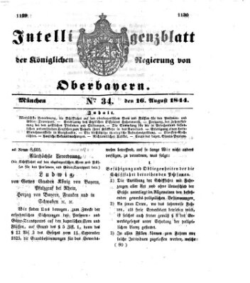 Intelligenzblatt der Königlichen Regierung von Oberbayern (Münchner Intelligenzblatt) Freitag 16. August 1844