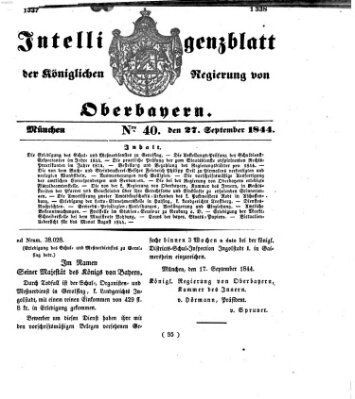 Intelligenzblatt der Königlichen Regierung von Oberbayern (Münchner Intelligenzblatt) Freitag 27. September 1844