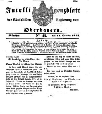 Intelligenzblatt der Königlichen Regierung von Oberbayern (Münchner Intelligenzblatt) Freitag 11. Oktober 1844