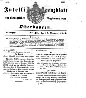 Intelligenzblatt der Königlichen Regierung von Oberbayern (Münchner Intelligenzblatt) Freitag 15. November 1844