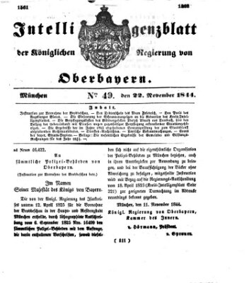 Intelligenzblatt der Königlichen Regierung von Oberbayern (Münchner Intelligenzblatt) Freitag 22. November 1844