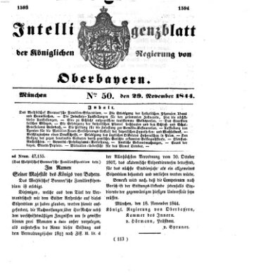 Intelligenzblatt der Königlichen Regierung von Oberbayern (Münchner Intelligenzblatt) Freitag 29. November 1844