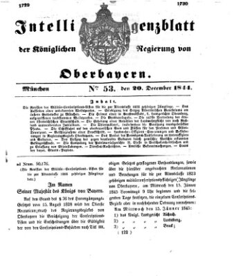 Intelligenzblatt der Königlichen Regierung von Oberbayern (Münchner Intelligenzblatt) Freitag 20. Dezember 1844