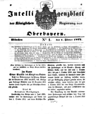 Intelligenzblatt der Königlichen Regierung von Oberbayern (Münchner Intelligenzblatt) Freitag 1. Januar 1847