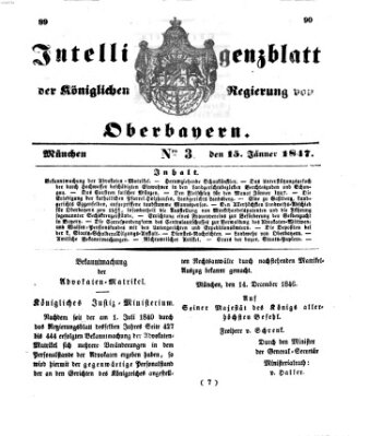 Intelligenzblatt der Königlichen Regierung von Oberbayern (Münchner Intelligenzblatt) Freitag 15. Januar 1847