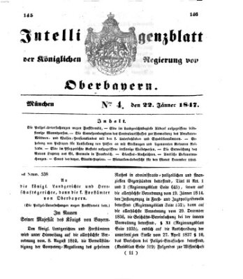 Intelligenzblatt der Königlichen Regierung von Oberbayern (Münchner Intelligenzblatt) Freitag 22. Januar 1847