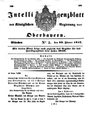 Intelligenzblatt der Königlichen Regierung von Oberbayern (Münchner Intelligenzblatt) Freitag 29. Januar 1847