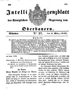 Intelligenzblatt der Königlichen Regierung von Oberbayern (Münchner Intelligenzblatt) Freitag 5. März 1847