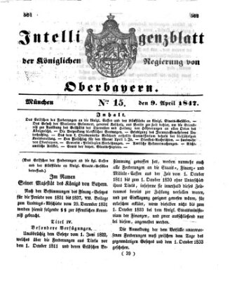 Intelligenzblatt der Königlichen Regierung von Oberbayern (Münchner Intelligenzblatt) Freitag 9. April 1847