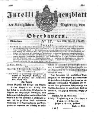 Intelligenzblatt der Königlichen Regierung von Oberbayern (Münchner Intelligenzblatt) Freitag 23. April 1847