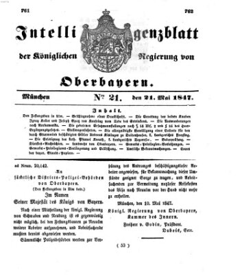 Intelligenzblatt der Königlichen Regierung von Oberbayern (Münchner Intelligenzblatt) Freitag 21. Mai 1847