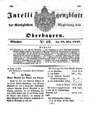 Intelligenzblatt der Königlichen Regierung von Oberbayern (Münchner Intelligenzblatt) Freitag 28. Mai 1847