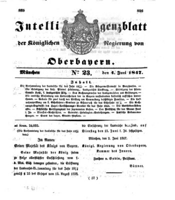 Intelligenzblatt der Königlichen Regierung von Oberbayern (Münchner Intelligenzblatt) Freitag 4. Juni 1847