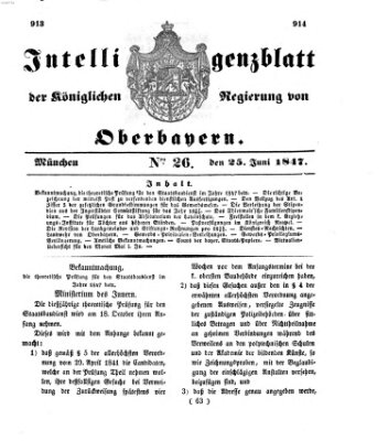 Intelligenzblatt der Königlichen Regierung von Oberbayern (Münchner Intelligenzblatt) Freitag 25. Juni 1847