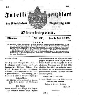 Intelligenzblatt der Königlichen Regierung von Oberbayern (Münchner Intelligenzblatt) Freitag 2. Juli 1847