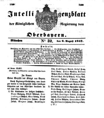 Intelligenzblatt der Königlichen Regierung von Oberbayern (Münchner Intelligenzblatt) Freitag 6. August 1847
