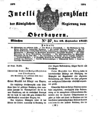 Intelligenzblatt der Königlichen Regierung von Oberbayern (Münchner Intelligenzblatt) Freitag 10. September 1847