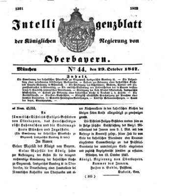 Intelligenzblatt der Königlichen Regierung von Oberbayern (Münchner Intelligenzblatt) Freitag 29. Oktober 1847