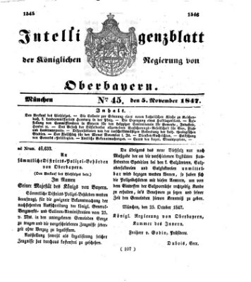 Intelligenzblatt der Königlichen Regierung von Oberbayern (Münchner Intelligenzblatt) Freitag 5. November 1847