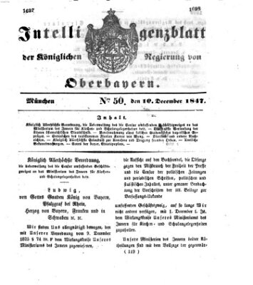 Intelligenzblatt der Königlichen Regierung von Oberbayern (Münchner Intelligenzblatt) Freitag 10. Dezember 1847