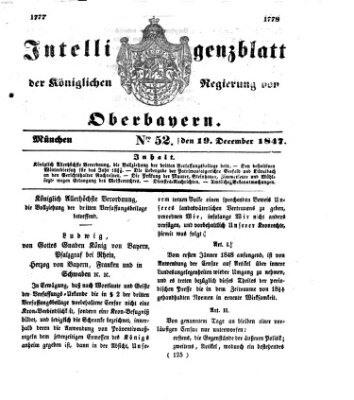 Intelligenzblatt der Königlichen Regierung von Oberbayern (Münchner Intelligenzblatt) Sonntag 19. Dezember 1847