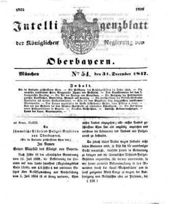 Intelligenzblatt der Königlichen Regierung von Oberbayern (Münchner Intelligenzblatt) Freitag 31. Dezember 1847