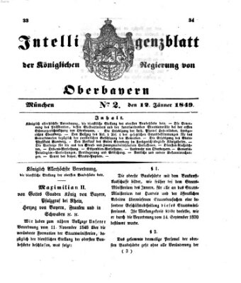 Intelligenzblatt der Königlichen Regierung von Oberbayern (Münchner Intelligenzblatt) Freitag 12. Januar 1849