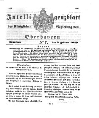 Intelligenzblatt der Königlichen Regierung von Oberbayern (Münchner Intelligenzblatt) Freitag 9. Februar 1849