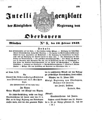 Intelligenzblatt der Königlichen Regierung von Oberbayern (Münchner Intelligenzblatt) Freitag 16. Februar 1849