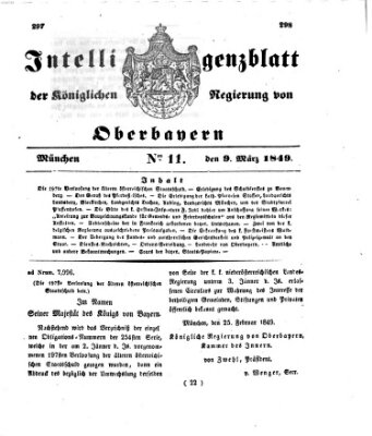 Intelligenzblatt der Königlichen Regierung von Oberbayern (Münchner Intelligenzblatt) Freitag 9. März 1849